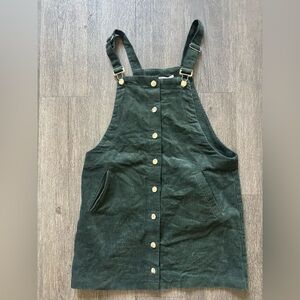 Dark Green Corduroy Mini Overall Dress
